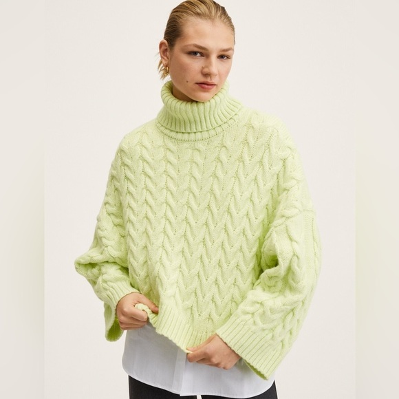 NEW Mango Oversized Cable Knit Lime Sweater in XS - Picture 1 of 15